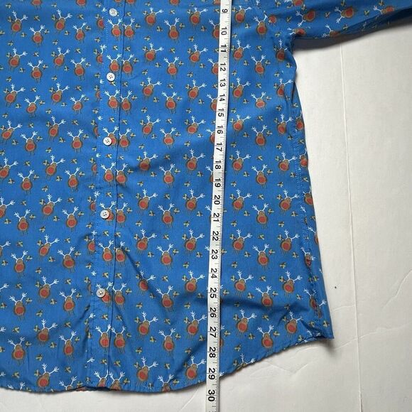 Simon Banks Shirt mens large Birds Reindeer long sleeve blue Festive Christmas - Picture 6 of 6